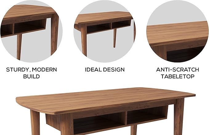 Modern Design By Crafts & comfort Monza Computer Desk, Mid Century Desk with Recessed Drawers, Writing Desk for Small Area - Walnut/Walnut