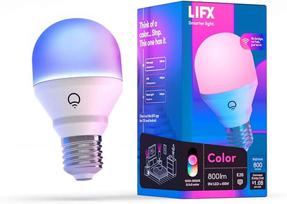 LIFX Color A19 800 lumens, Billions of Colors and Whites, Wi-Fi Smart LED Light Bulb, No bridge required, Works with Alexa, Hey Google, HomeKit and Siri.