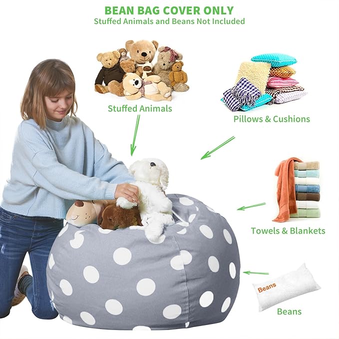 Aubliss Stuffed Animal Bean Bag Storage Chair (Grey Dot, X-Large (48''))