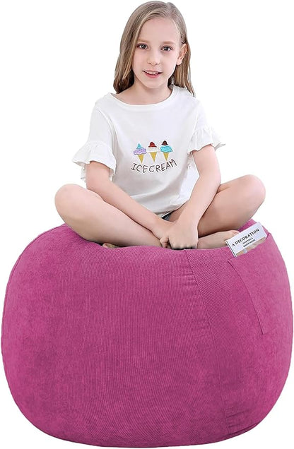 Stuffed Animal Storage Bean Bag Chair Cover (No Filler) for Kids and Adults.Soft Premium Corduroy Stuffable Beanbag for Organizing Children Plush Toys or Memory Foam Small 100L (RoseRed)