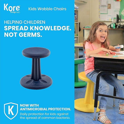 Kore Kids Wobble Chair - Flexible Seating Stool for Classroom & Elementary School, ADD/ADHD - Made in The USA - Age 6-7, Grade 1-2, Dark Blue (14in)