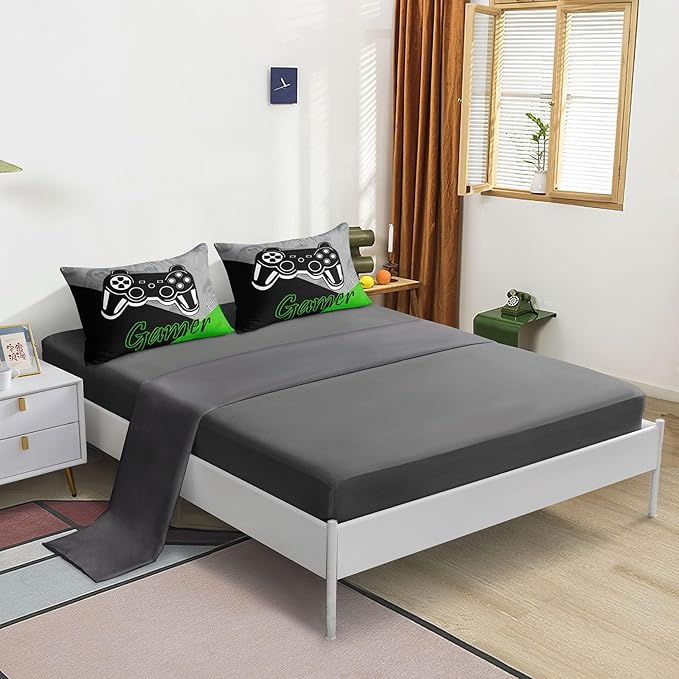6 Pieces Gaming Bedding Set Full Size for Boys Gamer Comforter Set for Boys Girls Kids Teens 6 Piece Bed in A Bag Video Game Bedding for Gamer Room Decorative Full51
