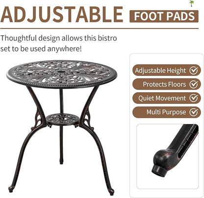 3 Piece Patio Furniture Dining Set Aluminum Patio Bistro Set Outdoor Furniture with Umbrella Hole for Yard, Balcony, Bronze