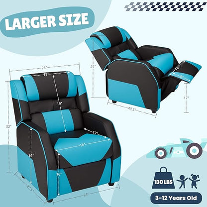 RACER Larger Kids Gaming Chair Leather Recliner Sofa Children Ages 3-12, BlackBlue
