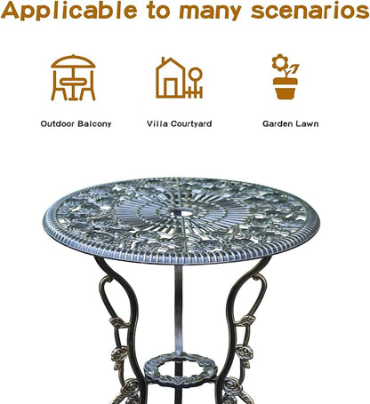 Patio Bistro Set.Rust-Resistant Cast Aluminum Bistro Table Set with Umbrella Hole for Backyard (Rose Copper)