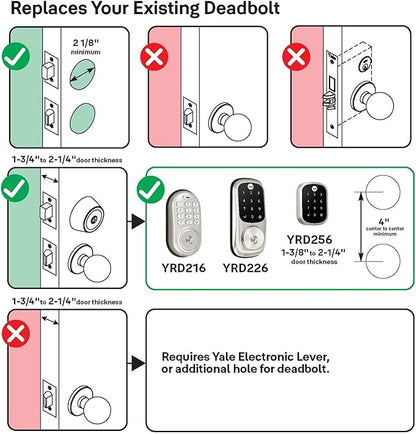 Yale Assure Deadbolt Lock with Touchscreen, Satin Nickel Digital Non-Connected Entry Door Lock with Electronic Keypad and Back-Up Key, ‎‎YRD226NR619