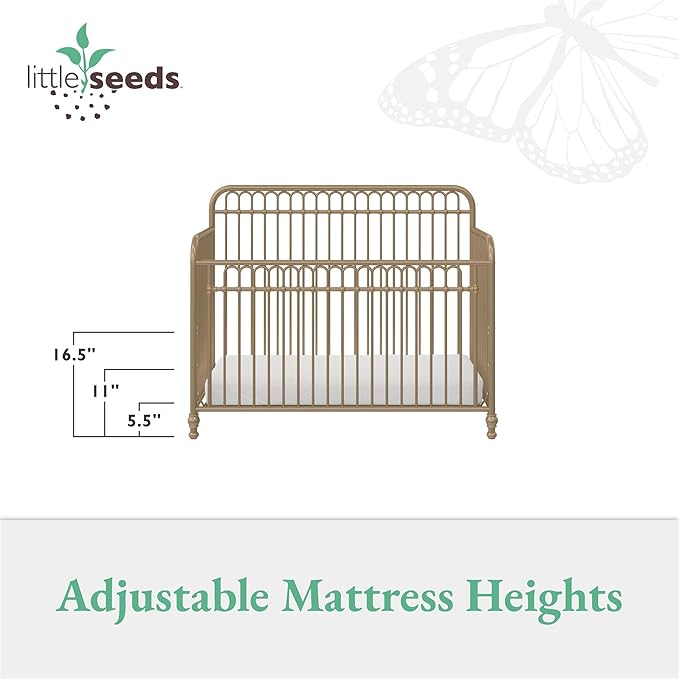 Little Seeds Ivy 3-in-1 Convertible Metal Crib, JMPA Certified, Gold