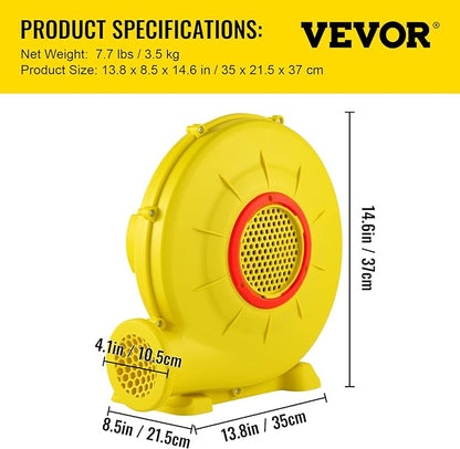 VEVOR Air Blower, 450W 0.6HP Inflatable Blower, Portable and Powerful Bounce House Blower, 1750Pa Commercial Air Blower Pump Fan, Used for Inflatable Bouncy Castle and Jump Slides, Yellow