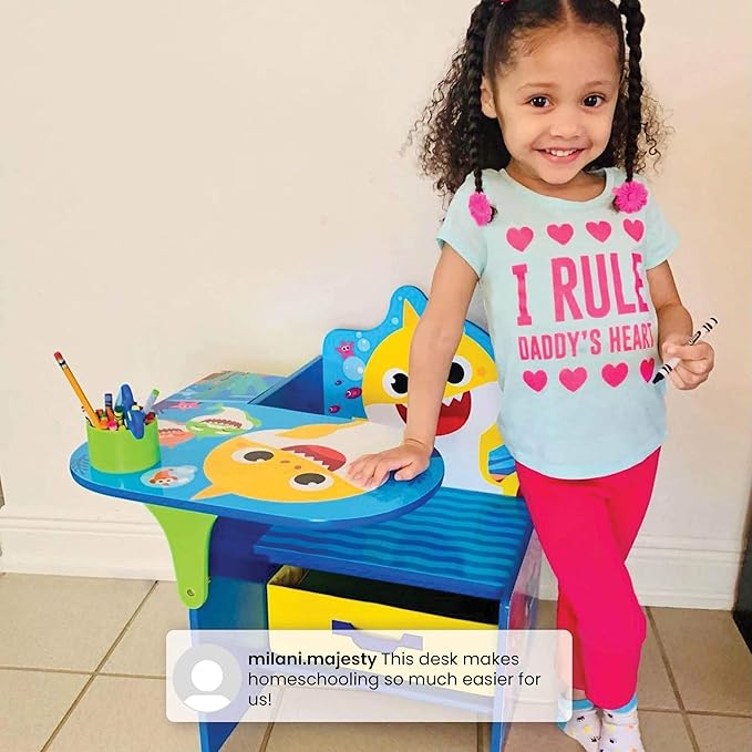 Baby Shark Chair Desk with Storage Bin - Ideal for Arts & Crafts, Snack Time, Homeschooling, Homework & More by Delta Children