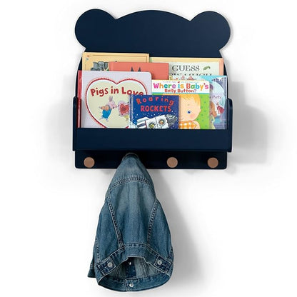 Delta Children babyGap Charlie 6-in-1 Convertible Crib + Brannan Bear Bookcase with Bins + Brannan Bear Wall Shelf with 4 Hooks, Navy (Bundle)