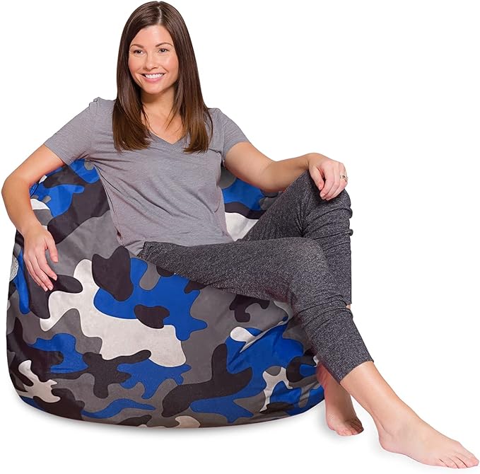 Posh Creations Bean Bag Chair for Kids, Teens, and Adults Includes Removable and Machine Washable Cover, Soft Nylon - Camo Blue and Brown, 48in - X-Large