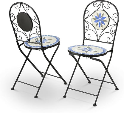 Alpine Corporation Blue and Beige Mosaic Bistro Set, 3-Piece