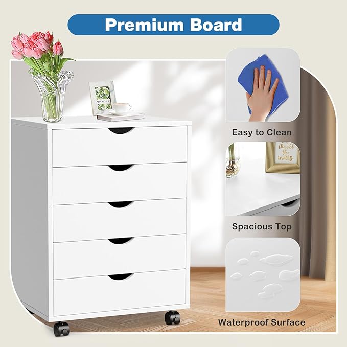 OLIXIS Chest Wood File Cabinet Rolling Organization Storage Dresser with Wheels for Home Office