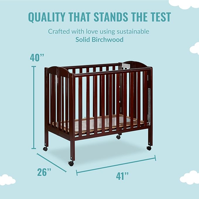 3-in-1 Portable Folding Crib Bundle with Sunset Extra Firm Fiber Mini Crib Mattress, 41x26x40 Inch and 38x24x3 Inch