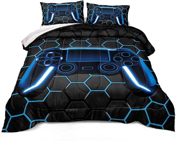 Boys Comforter Set,Gaming Bedding for Kids Teen,Game Console Comforter Set for Gamer Room Decor(comforter-Game41,Queen)