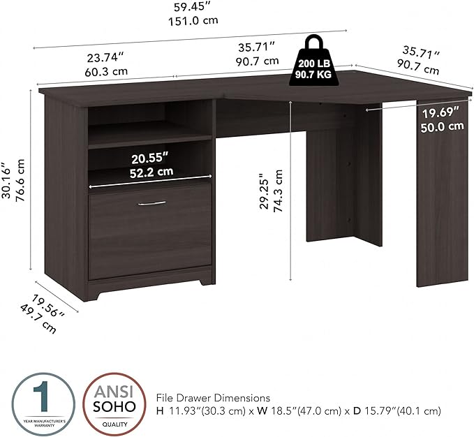 Bush Furniture Cabot Corner Desk, Heather Gray (WC31715K)