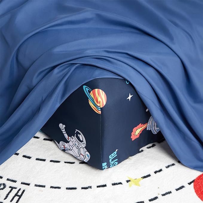 beeweed 5 Piece Kid Comforter Set Twin Size, Space Rocket & Astronaut Bedding Set for Teen Boys Girls