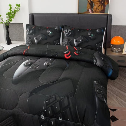 Gamer Queen Size Comforter Set for Boys Girls Kids 3D Gaming Lightweight Microfiber Quilts Video Game Bedding Sets Room Decor (Color 1,Queen)