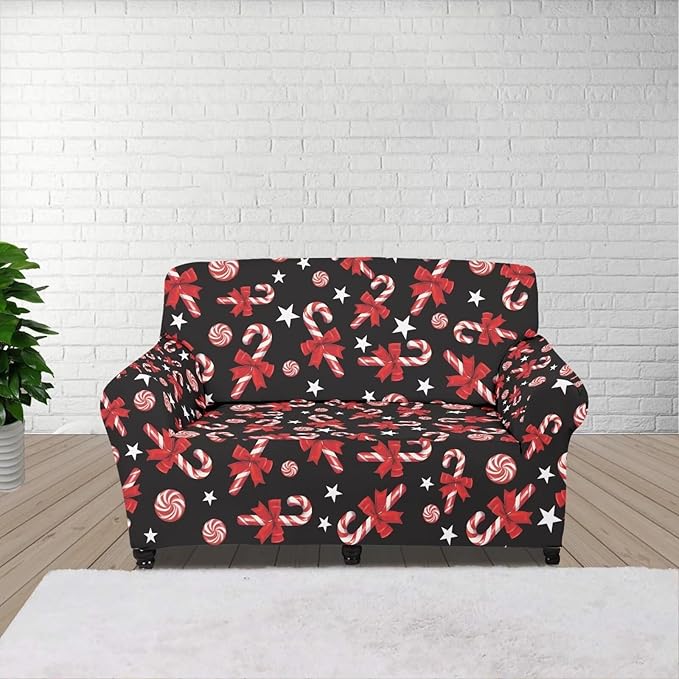 FKELYI Christmas Easy Going Stretch Sofa Slipcover Candy Cane Sofa Couch Cover Non-Slip Sofa Slipcovers Washable Furniture Protector M