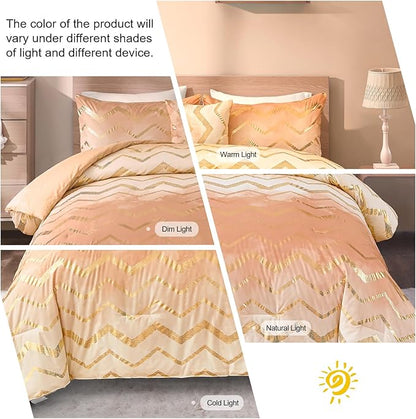 Ombre Beige Comforter Set Twin Size Girls Bedding Soft Microfiber Comforter for Kids Teen Women,3 Pieces (1 Comforter,1 Pillowcase,1 Decorative Pillow Sham)