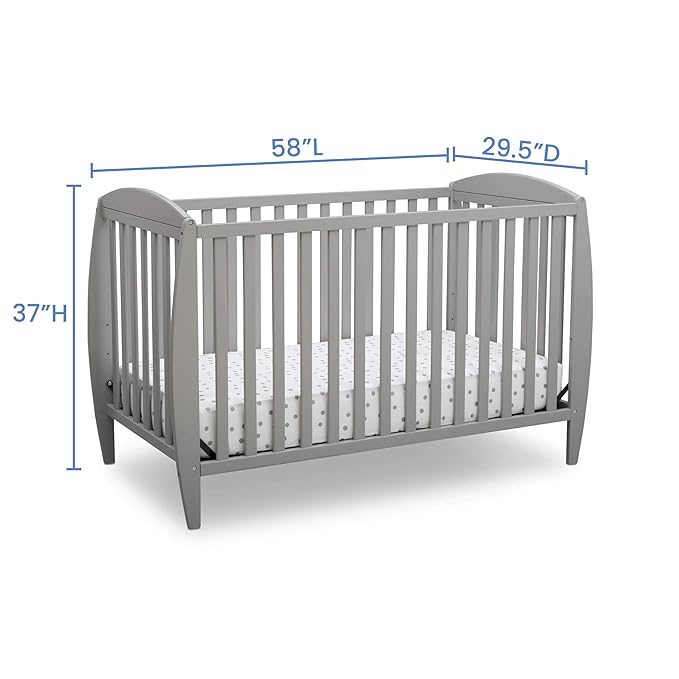 Delta Children Twinkle 4-in-1 Convertible Baby Crib, Sustainable New Zealand Wood, Grey and Delta Children Twinkle Galaxy Dual Sided Recycled Fiber Core Crib and Toddler Mattress (Bundle)