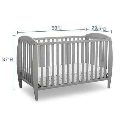 Delta Children Twinkle 4-in-1 Convertible Baby Crib, Sustainable New Zealand Wood, Grey and Delta Children Twinkle Galaxy Dual Sided Recycled Fiber Core Crib and Toddler Mattress (Bundle)
