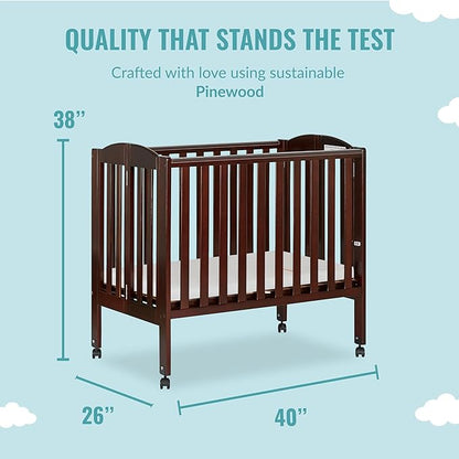 Dream On Me 2 in 1 Portable Folding Stationary Side Crib in Espresso, Greenguard Gold Certified 40x26x38 Inch (Pack of 1)