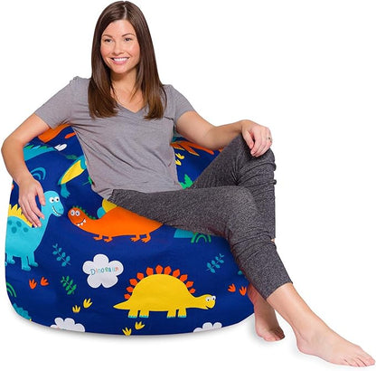 Posh Creations Bean Bag Chair for Kids, Teens, and Adults Includes Removable and Machine Washable Cover, Canvas Dinos on Blue, 48in - X-Large