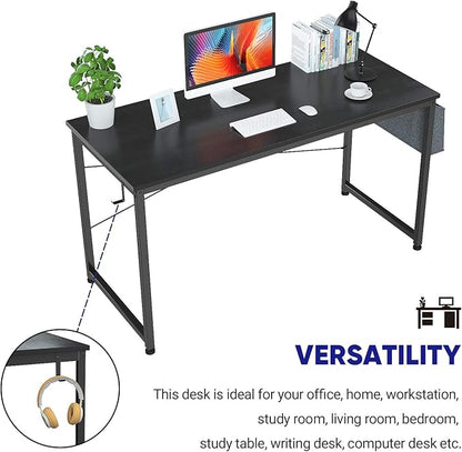 Foxemart Computer Desk 47" Office Desks Writing Study Desk Modern Simple PC Laptop Notebook Table with Storage Bag and Iron Hook for Home Office Workstation, Black