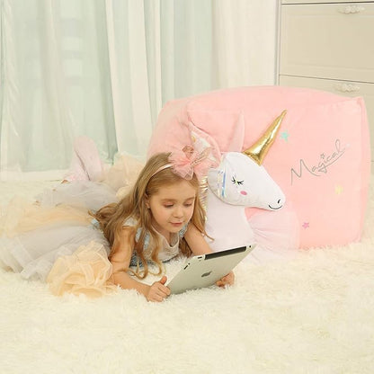 Pink Unicorn Bean Bag Chair for Girls Room Decorations, Toy Storage Beanbag Chairs, Velvet Fabric Super Soft, Extra Large Size Cover Only