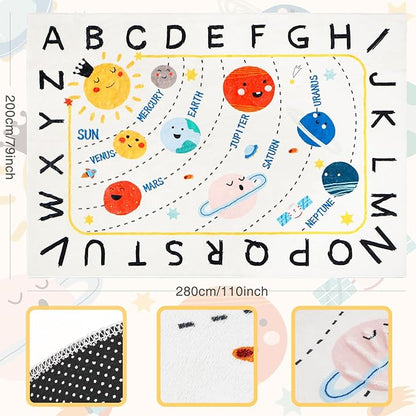 Soft ABC Kids Rug,110.2x78.7 in Washable Large Classroom Rug,Non-Slip Educational Kids Room Rug,Cute Solar System Playroom Area Rug for Classroom Playroom Bedroom Kids Room Decor