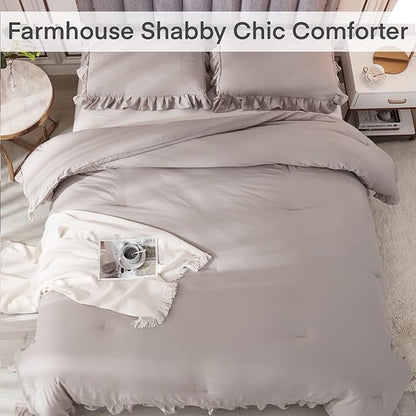 Andency Wheat Ruffle Comforter Set, 2 Pieces Kids Comforter Set Twin(66x90Inch), Farmhouse Shabby Chic Comforter Set, Soft Microfiber Kids Bedding Set