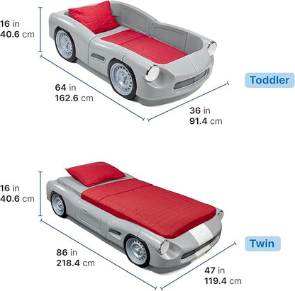 Step2 Roadster Toddler-to-Twin Bed, Crib to Twin Transition Race Car Bed, Adjustable, Ages 3+ Years Old, Easy Assembly, Gray