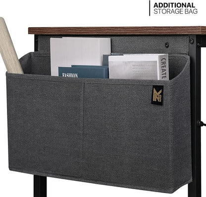 MoNiBloom 47 Inches Computer Desk with Storage Bag, Study Work Writing Table w/Metal Frame for Home Office, Walnut Color