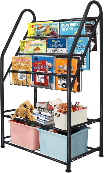 aboxoo Metal Kids Bookshelf Black Toy Chests & Organizers Large Freestanding for Children Toy Chests & OrganizersRoom 25 in Toy Organizer Large Stable Bookcase Bookstore Library Bed Living Room