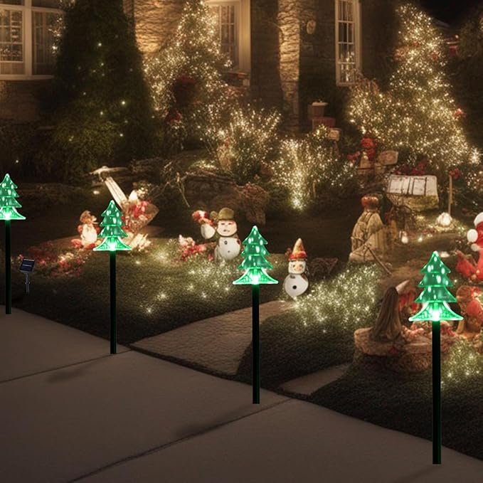 ILLUMINEW Christmas Solar Pathway Lights, Set of 5 Waterproof Landscape Christmas Lights, Stake Christmas Decorations, LED Lights for Yard Lawn Patio Walkway Decor (5PCS-Green-Tree)