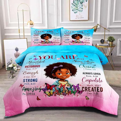 Black Girl Comforter Set Full for Kids Teens,God Says You are Comforter Set for Black Women,Black Girl Magic Bedding Set,African American Girl Bed Bedroom Set