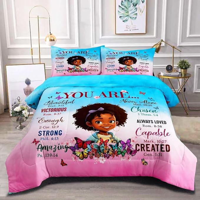 Black Girl Comforter Set Twin for Kids Teens,God Says You are Comforter Set for Black Women,Black Girl Magic Bedding Set,African American Girl Bed Bedroom Set