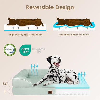 EHEYCIGA Orthopedic Dog Beds for Extra Large Dogs, Waterproof Memory Foam XXL Dog Bed with Sides, Non-Slip Bottom and Egg-Crate Foam Big Dog Couch Bed with Washable Removable Cover, Sage Green