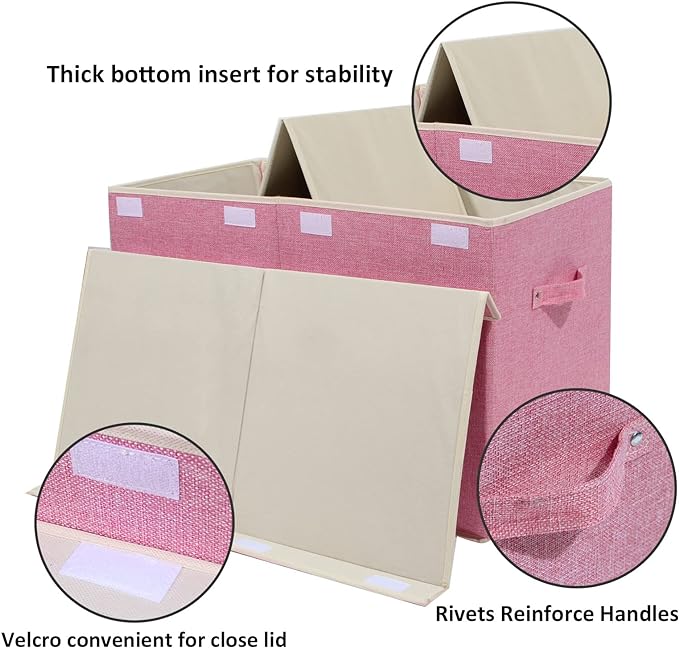 popoly Large Toy Box Chest Storage with Flip-Top Lid, Collapsible Kids Storage Boxes Container Bins for Childrens Toys, Playroom Organizers, 25"x13" x16" (Linen Pink)