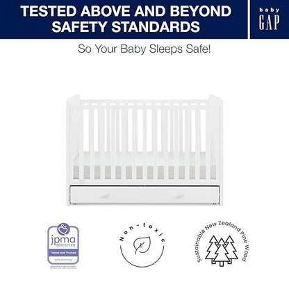 babyGap by Delta Children Graham 4-in-1 Convertible Crib with Storage Drawer TrueSleep Crib and Toddler Mattress (Bundle), Bianca White