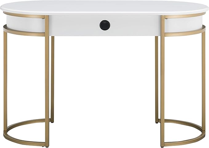 Leick Home 85405 Home Office Computer Desk with Dropfront Keyboard Drawer, Furniture, Cottage White/Gold