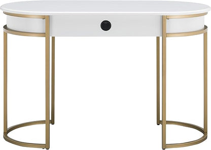 Leick Home 85405 Home Office Computer Desk with Dropfront Keyboard Drawer, Furniture, Cottage White/Gold