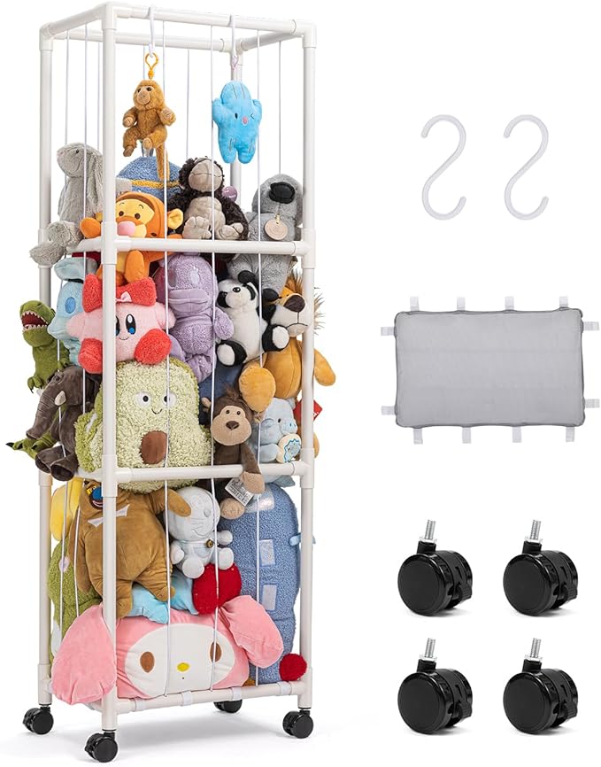 Stuffed Animal Zoo Storage, Extra Large Stuffed Animal Holder with Dust Cloth and Universal Wheels, Toy Storage Organizer, Plush Storage Organizer Shelf for Birthday Gift, Nursery Play Room Bedroom
