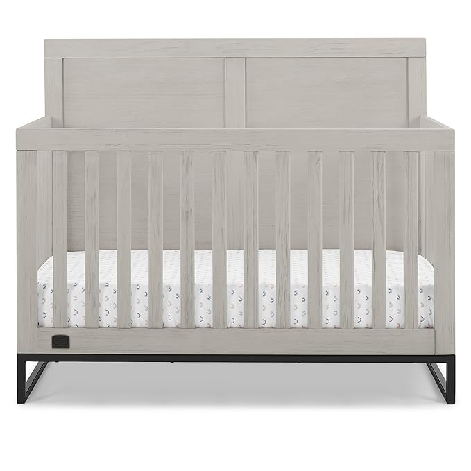 Simmons Kids Foundry 6-in-1 Convertible Baby Crib, Rustic Mist with Matte Black