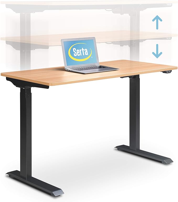 Serta Creativity Electric Height Adjustable Desk, 47" Inch Wood Desktop Sit Stand Table for Office, Work from Home Furniture, Easy to Assemble, Light Brown