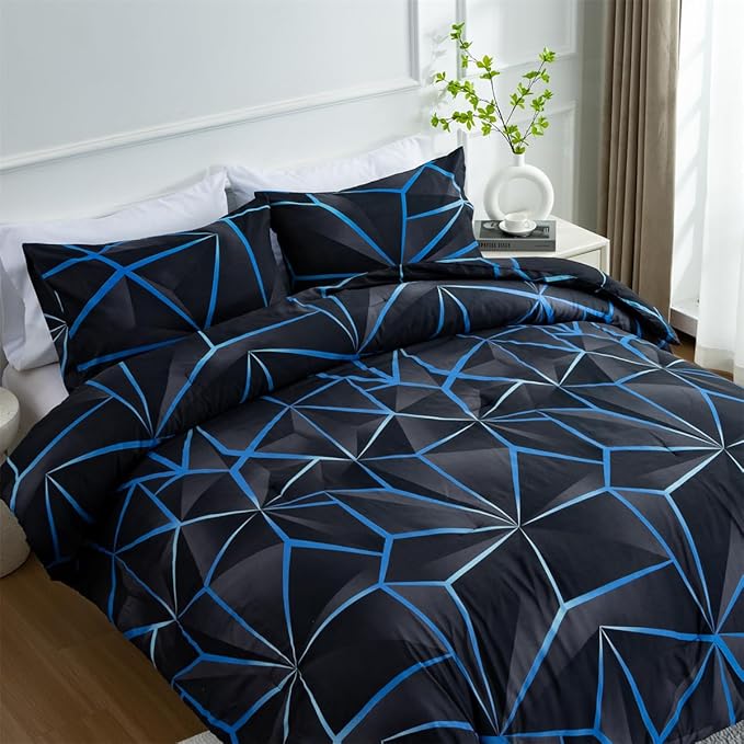 NTBED 3D Geometric Comforter Set for Boys Kids, Irregular Diamond Pattern Lightweight Microfiber Bedding Sets All Season (Dark Blue, Twin)