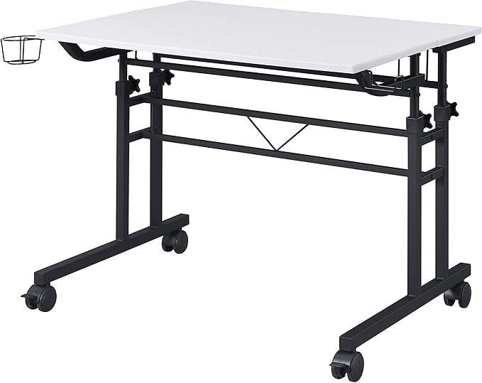 NicBex Laik-DW-00049-DX Desks, 35.25" W x 25" D x 28" H, White+Black