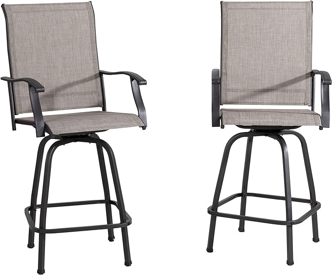 Shintenchi 2 Piece Patio Swivel Bar Stools, Outdoor Height Bar Patio Stools& Bar Chairs Set of 2 with High Back, All-Weather Textile Outdoor High Top Bistro Chairs for Yard,Balcony,Deck