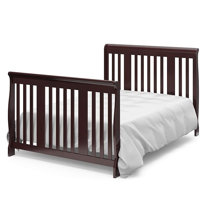 Storkcraft Portofino 5-in-1 Convertible Crib and Changer (Espresso) – Crib and Changing -Table Combo with 3 Drawers, Includes Baby Changing Pad, Converts to Full-Size Bed